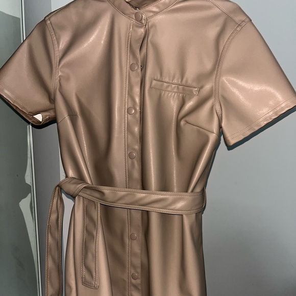 entro faux leather dress Faux Leather Smocked Waist Midi Dress main image 0